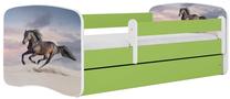 Vaikiška lova viengulė Kocot Kids Galloping Horse, balta/žalia, 70 x 140 cm, be patalynės dėžės, be čiužinio