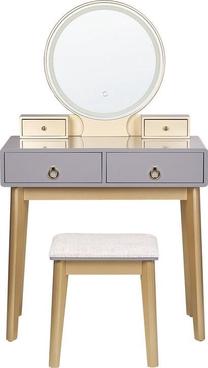 Kosmetinis staliukas Beliani Fedry, aukso/pilkas, 34 cm x 80 cm x 134 cm, su veidrodžiu