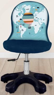 Vaikiška darbo kėdė Kalune Design World Map, 46 x 50 x 58 cm, mėlyna/juoda