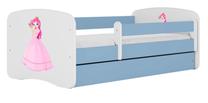 Vaikiška lova viengulė Kocot Kids Princess, mėlyna/balta, 80 x 180 cm, su patalynės dėže, su čiužiniu
