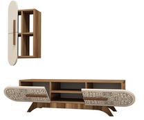 Svetainės baldų komplektas Kalune Design Defne, vidaus, kreminė/riešuto