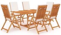 Lauko baldų komplektas VLX Dining 7 Piece Set, kreminės spalvos/rudas, 6 vietų