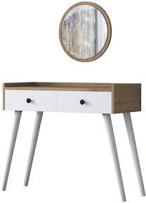 Kosmetinis staliukas Kalune Design BJ103 - 2233, balta/riešuto, 98.6 cm x 40 cm x 83.8 cm, su veidrodžiu