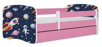 Vaikiška lova viengulė Kocot Kids Cosmos, mėlyna/balta/rožinė, 70 x 140 cm, be patalynės dėžės, su čiužiniu