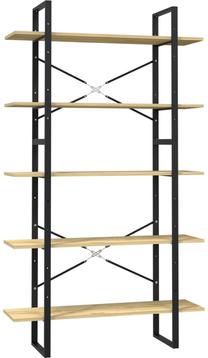 Lentyna VLX 5-Tier Book Cabinet 3082003, juoda/pušies, 30 cm x 100 cm x 175 cm