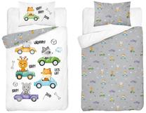 Vaikiškas patalynės užvalkalų komplektas Little Rally Drivers, balta/pilka/įvairių spalvų, 100 x 135 cm