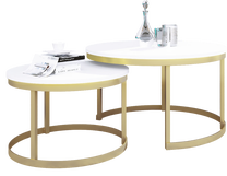Kavos staliukų komplektas ADRK Okin, aukso/baltas, 75 cm x 75 cm x 43 cm