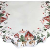 Kalėdinė staltiesė ovalas OS326-01, balta/raudona/žalia, 110 x 160 cm
