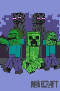 Pledas Minecraft Mobs coming for you, žalias/violetinis, 100 cm x 150 cm