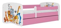Vaikiška lova viengulė Kocot Kids Animals, balta/rožinė, 70 x 140 cm, be patalynės dėžės, be čiužinio