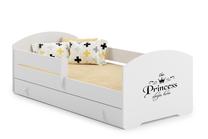Vaikiška lova viengulė ADRK Pepe Princess, balta/juoda, 80 x 160 cm, su patalynės dėže, su čiužiniu