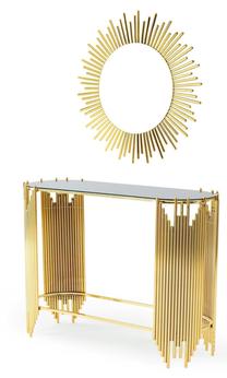 Konsolinis staliukas Kalune Design Zen With Mirror, aukso, 42 cm x 120 cm x 90 cm