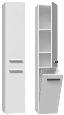 Vonios spintelė su skalbinių krepšiu NEL IV Matte, balta/pilka, 30 cm x 31 cm x 174 cm