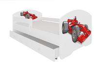 Vaikiška lova viengulė ADRK Pepe Formula, balta/raudona, 70 x 140 cm, su patalynės dėže, su čiužiniu