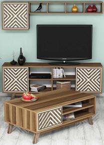 Svetainės baldų komplektas Kalune Design Inci, vidaus, balta/riešuto