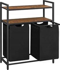 Vonios spintelė su skalbinių krepšiu Leobert, ruda/juoda, 33 cm x 73 cm x 91 cm