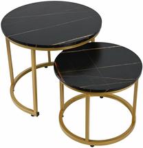 Kavos staliukų komplektas Leandro, aukso/juodas, 43 - 53 cm x 53 cm x 35 - 45 cm, 2 vnt.