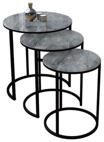 Kavos staliukų komplektas Kalune Design Lisa, juodas/grafito, 50 cm x 50 cm x 55 cm, 3 vnt.