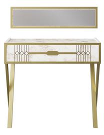 Kosmetinis staliukas Kalune Design Frida 788DEC4054, aukso/baltas, 90 cm x 32 cm x 80 cm, su veidrodžiu