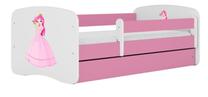 Vaikiška lova viengulė Kocot Kids Princess, balta/rožinė, 80 x 160 cm, su patalynės dėže, su čiužiniu
