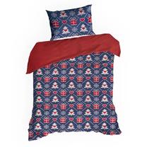 Kalėdinis patalynės užvalkalų komplektas Merry, raudona/tamsiai mėlyna, 140 x 200 cm