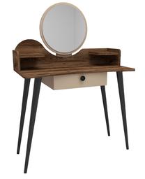 Kosmetinis staliukas Kalune Design Meriska 550ARN2742, riešuto/smėlio, 45 cm x 127.5 cm x 90 cm, su veidrodžiu