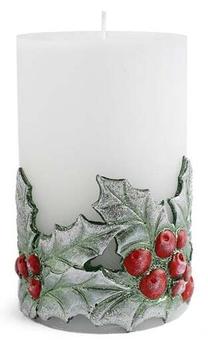 Kalėdinė žvakė, cilindrinė Mondex Holly BC2692, Balta/Įvairių spalvų