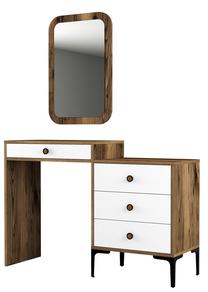 Kosmetinis staliukas Kalune Design Lizbon 544, balta/riešuto, 40 cm x 124 cm x 84.7 cm, su veidrodžiu