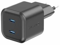 Kelioninis įkroviklis Swissten Travel GaN, 2 x USB Type C, 3.6 cm, juoda, 20 W
