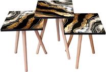 Kavos staliukų komplektas Kalune Design 3SHP109, aukso/baltas/juodas, 35 cm x 35 cm x 52 cm