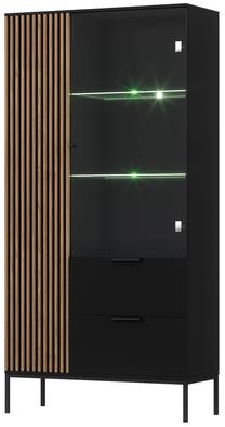 Vitrina Meorati, ąžuolo/juoda, 60 cm x 100 cm x 200 cm