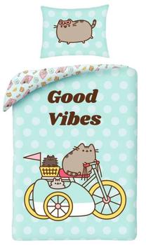 Vaikiškas patalynės užvalkalų komplektas Pusheen PUS-2705BL, įvairių spalvų/žydra, 160 x 200 cm