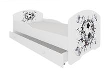 Vaikiška lova viengulė ADRK Pepe Ball, balta/juoda, 80 x 160 cm, su patalynės dėže, su čiužiniu