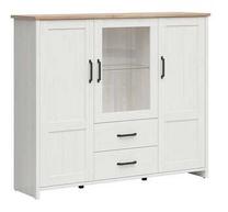 Vitrina Loksa S455-REG2D1W2S-APW, ąžuolo/balta, 160 cm x 42.5 cm x 134.5 cm