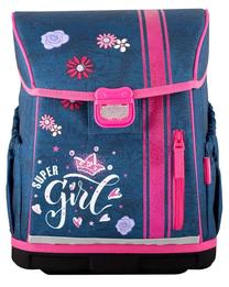 Mokyklinė kuprinė Hama Jeans Girl 183790, mėlyna/rožinė, 17 cm x 30.5 cm x 38 cm