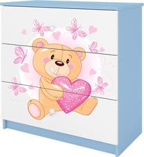 Komoda Kocot Kids Babydreams Teddybear Butterflies, mėlyna/balta, 80 cm x 41 cm x 80.5 cm