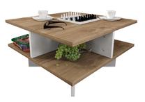 Kavos staliukas Kalune Design Hamton, balta/riešuto, 60 cm x 60 cm x 31.2 cm