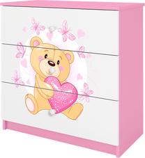 Komoda Kocot Kids Babydreams Teddybear Butterflies, balta/rožinė, 80 cm x 41 cm x 80.5 cm