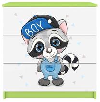 Komoda Kocot Kids Babydreams Raccoon, balta/žalia, 41 cm x 80 cm x 80.5 cm