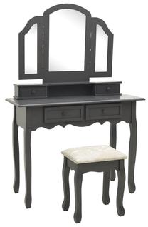 Kosmetinis staliukas VLX With Stool, pilkas, 40 cm x 100 cm x 146 cm, su veidrodžiu