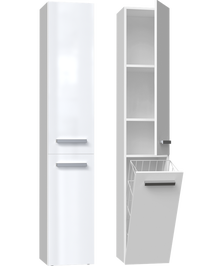Vonios spintelė su skalbinių krepšiu NEL IV Gloss, balta, 30 cm x 31 cm x 174 cm