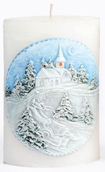 Kalėdinė žvakė, cilindrinė Mondex Winter Landscape, Mėlyna/Balta