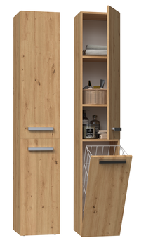 Vonios spintelė su skalbinių krepšiu NEL IV, ąžuolo, 30 cm x 31 cm x 174 cm