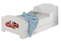 Vaikiška lova viengulė ADRK Amadis Rec Car, balta/raudona, 70 x 140 cm, su patalynės dėže, su čiužiniu