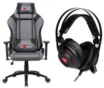 Žaidimų kėdė Red Fighter C3 + H3 Headphones, 75 x 57 x 109 - 117 cm, pilka