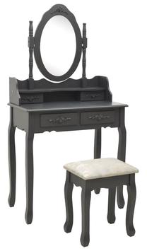 Kosmetinis staliukas VLX With Stool, pilkas, 40 cm x 75 cm x 140 cm, su veidrodžiu