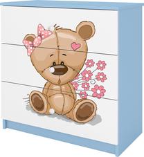 Komoda Kocot Kids Babydreams Teddybear Flowers, mėlyna/balta, 80 cm x 41 cm x 80.5 cm