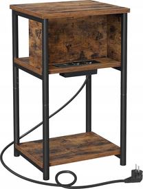 Naktinis staliukas, su integruotu kištukiniu lizdu Vasagle, rudas/juodas, 34 cm x 30 cm x 58 cm