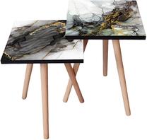 Kavos staliukų komplektas Kalune Design 2SHP402, aukso/baltas/juodas, 35 cm x 35 cm x 47 cm