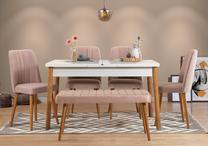 Valgomojo komplektas Kalune Design Santiago 0900 - 2 AB, baltas/pušies/šviesiai rožinė